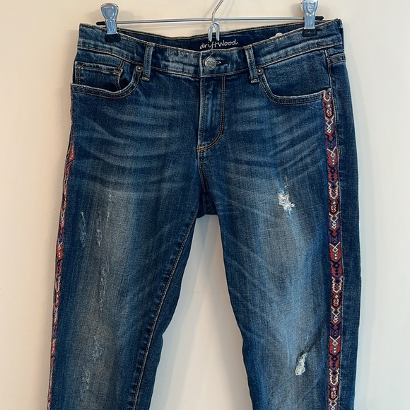 Driftwood Jackie Aztec Embroidered Distressed Skinny Jeans- 27 - Picture 2 of 8